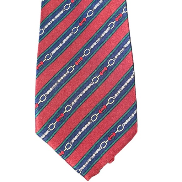 Gucci 1980s Vintage Horsebit Red Green and Blue Silk Men's Tie Necktie - Picture 1 of 6